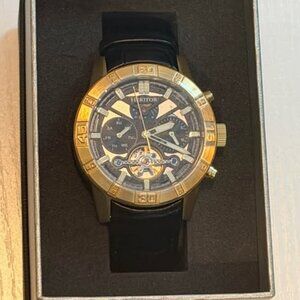 Authentic Heritor 44mm Automatic Hannibal Semi-Skeleton Leather-Band Watch